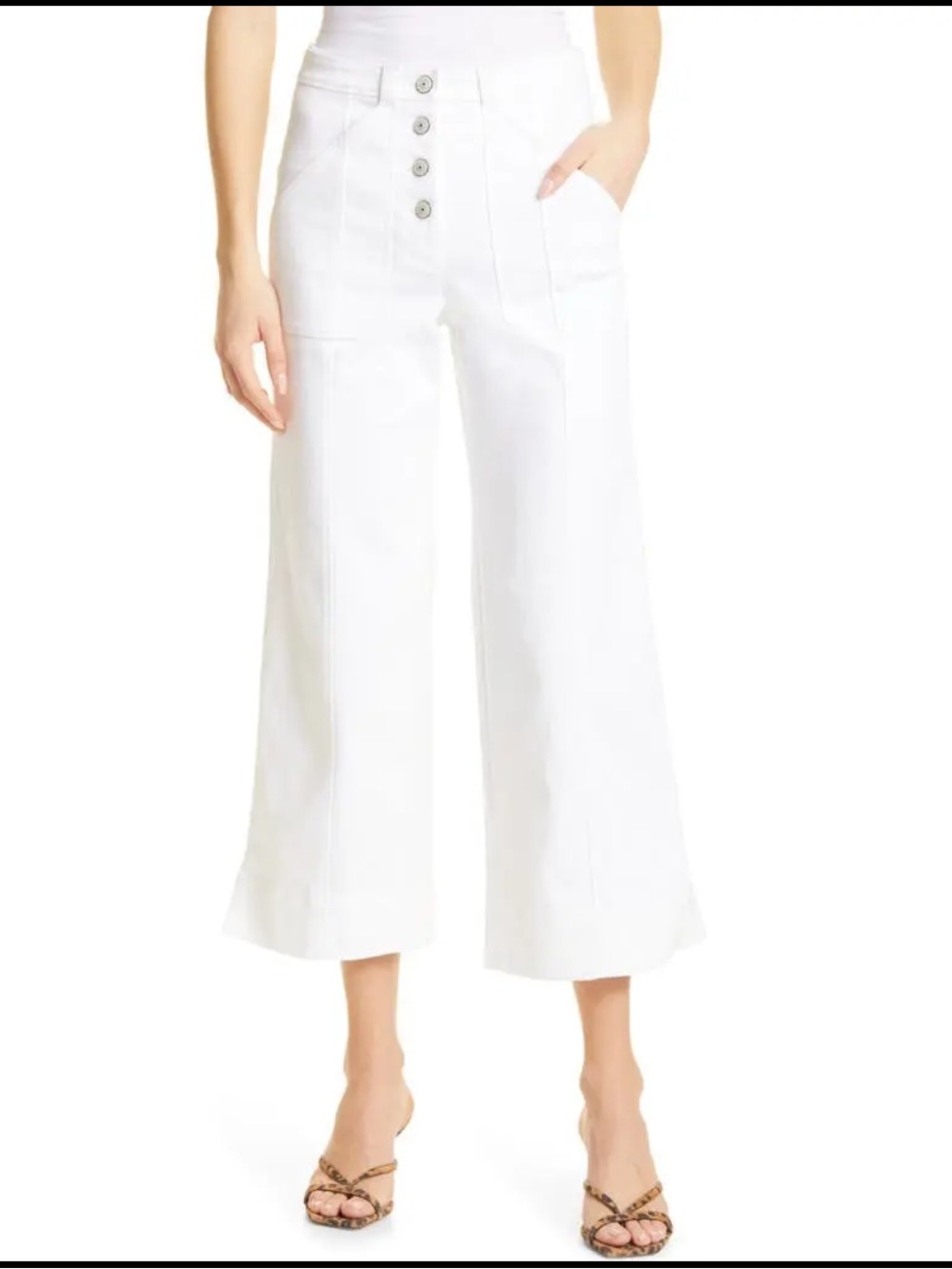 Cinq à Sept Benji White Denim High Rise Wide Leg Button Fly Pants Size 6
